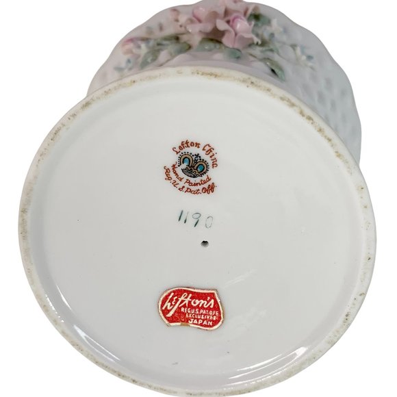 Vintage Lefton Candy Dish Compote Pedestal Rose Hobnail Scalloped Porcelain - Picture 3 of 10